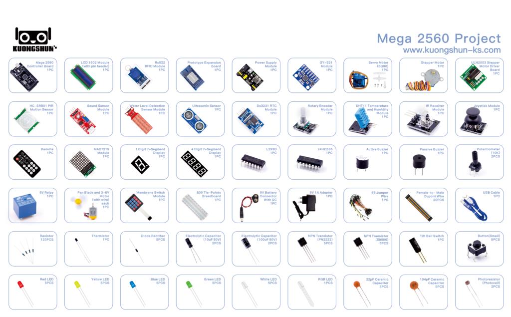 Список компонентов стартового комплекта с Arduino UNO Nano