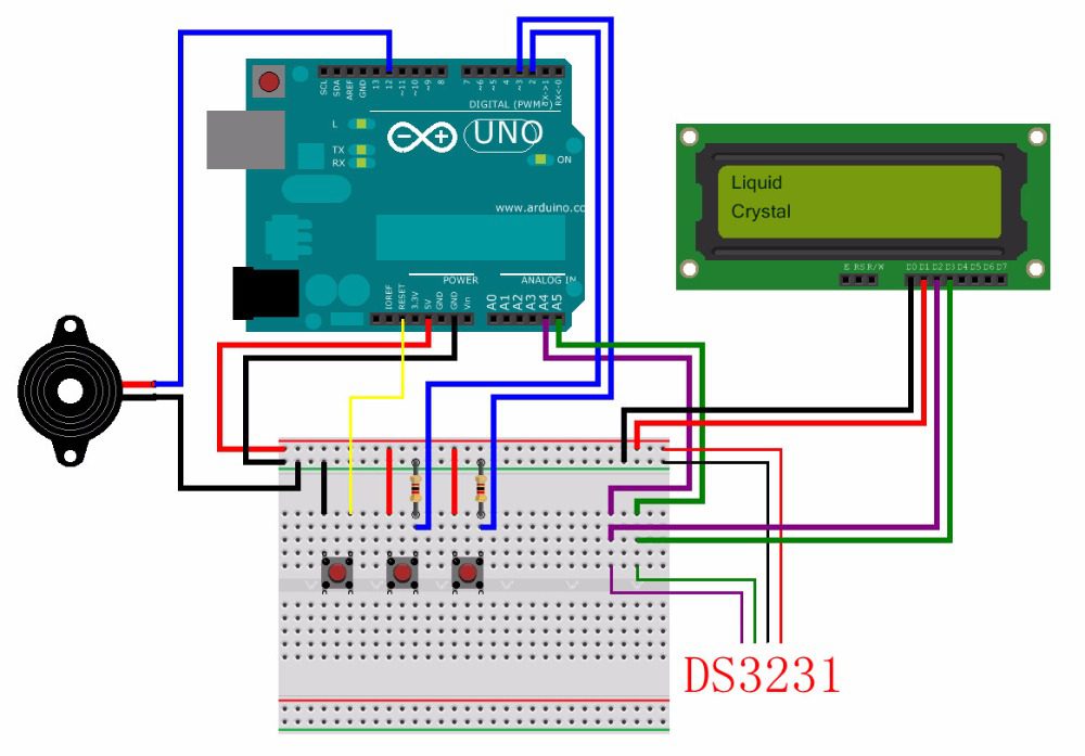 Схема подключения DS3231 модуля часов реального времени для Arduino