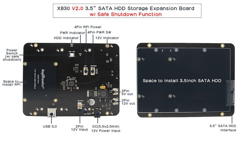 Особенности X830 платы расширения 3.5 HDD SATA для raspberry pi